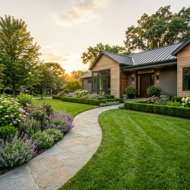 Beautiful landscaped lawn